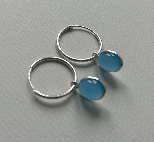 Silver Hoop Earrings with Chalcedony.