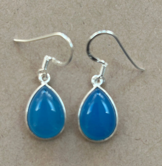 Blue Chalcedony tear drop earrings.