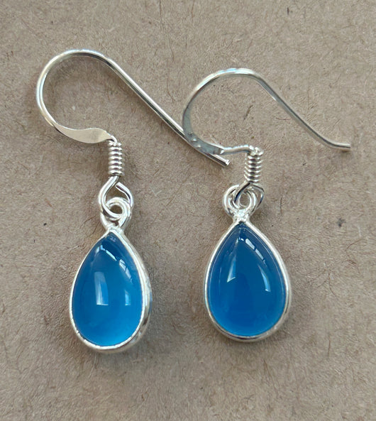 Small Blue Chalcedony Drop Earrings.