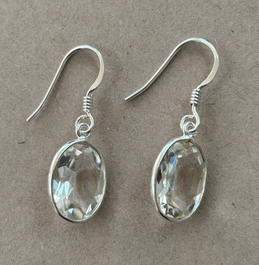 Oval Clear Quartz Drop Earrings