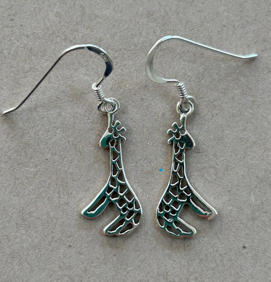 Silver Giraffe Drop Earrings