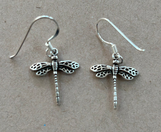 Dragonfly silver drop earrings