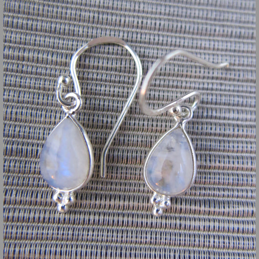 Sterling Silver and Rainbow Moonstone Drop Earrings