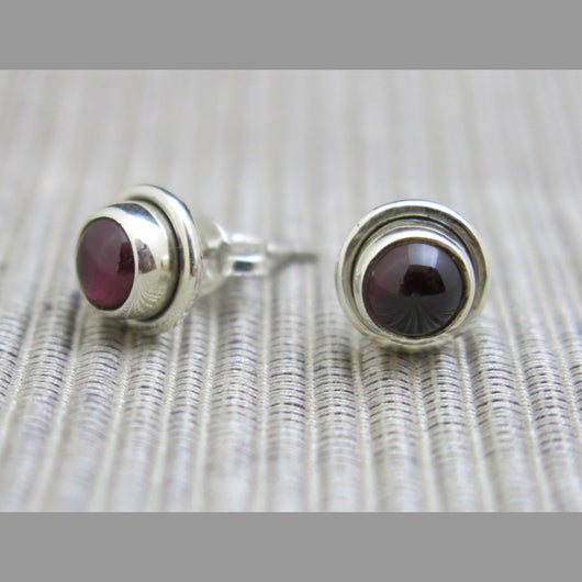 Sterling Silver and Garnet Stud Earrings