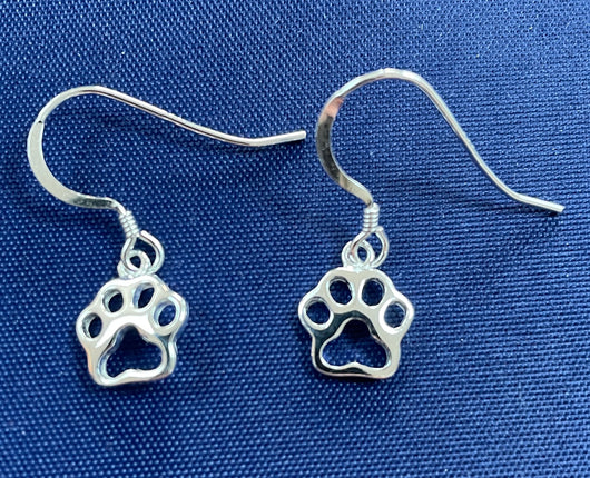 Silver Paw Print Drop Earrings