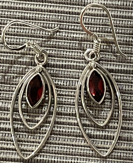 Garnet and Silver Drop Earrings