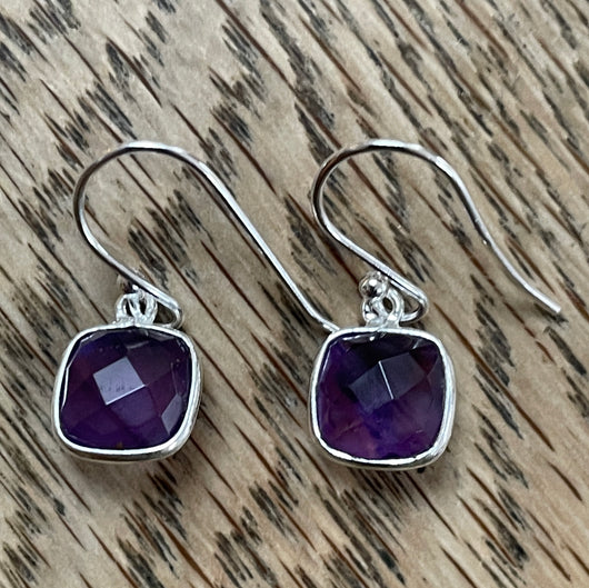 Square Amethyst Drop Earrings