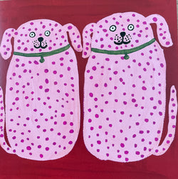 SINGLE CARD - Two Pink Spotty Dogs - Nancy Mckie