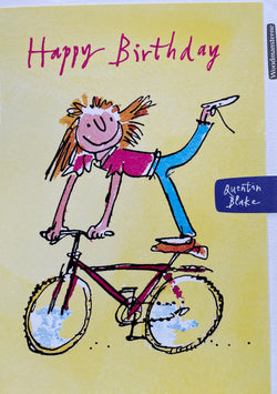 SINGLE CARD - Birthday Girl on Bicycle, Quentin Blake