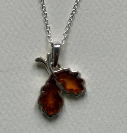 Baltic Amber Oakleaf Pendant with Chain.