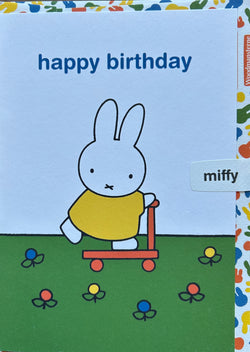 SINGLE CARD - Miffy on a scooter, by Dick Bruna.