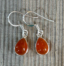 Cornelian, small tear drop earrings.