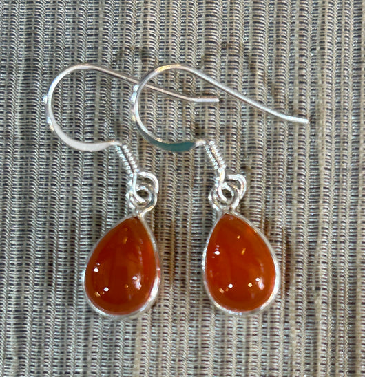 Cornelian, small tear drop earrings.