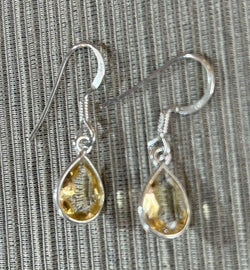 Citrine and silver tear drop earrings