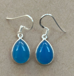 Blue Chalcedony tear drop earrings.