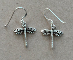 Dragonfly silver drop earrings