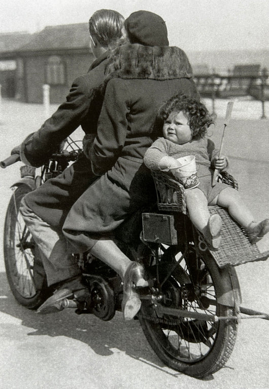 SINGLE CARD - Family of three on motorbike,1932
