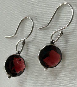 Round Garnet Drop Earrings