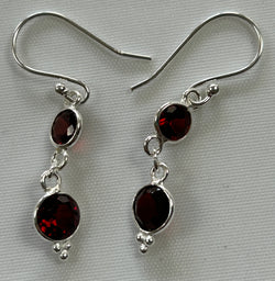 Garnet and Silver Drop Earrings