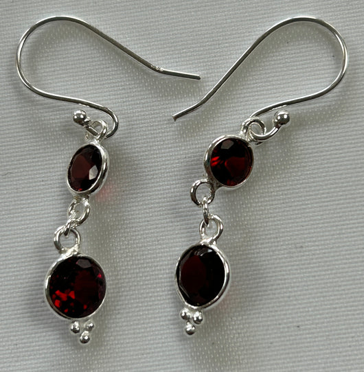 Garnet and Silver Drop Earrings