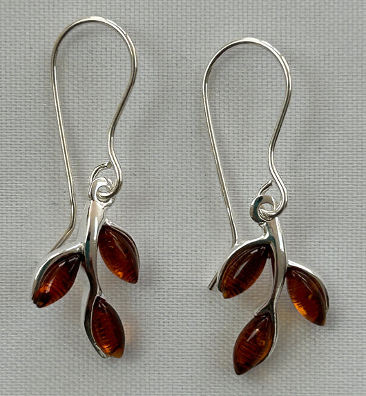Amber and Silver Leafy Drop Earrings