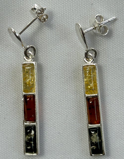 Three Colour Baltic Amber Drop Earrings