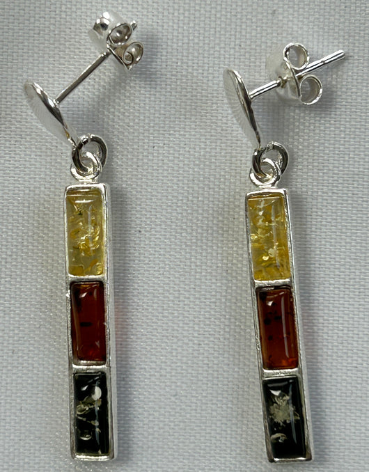 Three Colour Baltic Amber Drop Earrings