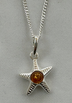 Amber and Silver Starfish Pendant