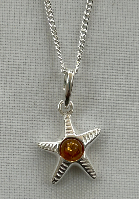Amber and Silver Starfish Pendant