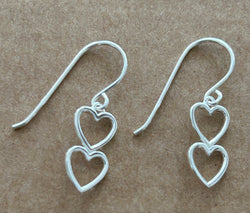 Silver double open heart earrings