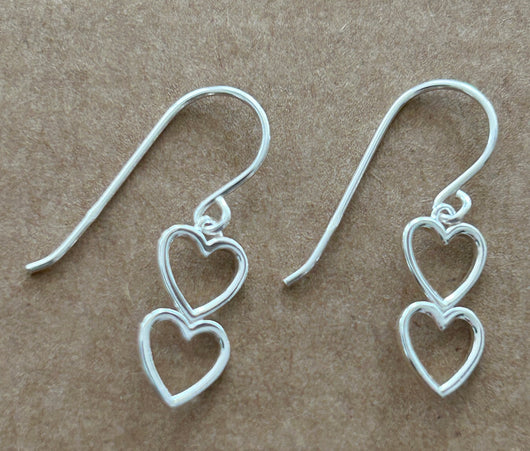 Silver double open heart earrings