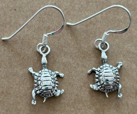 Silver Turtle Drop Earrings