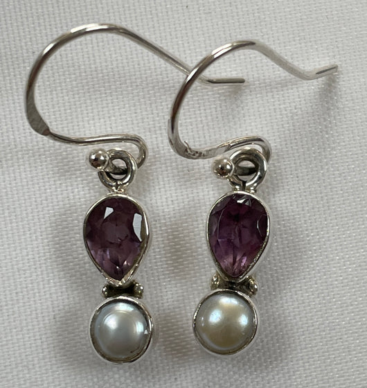 Amethyst and Pearl Drop Earrings