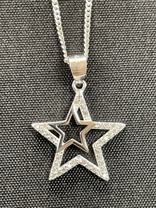 Sterling Silver Star Pendant with Cubic Zirconia.