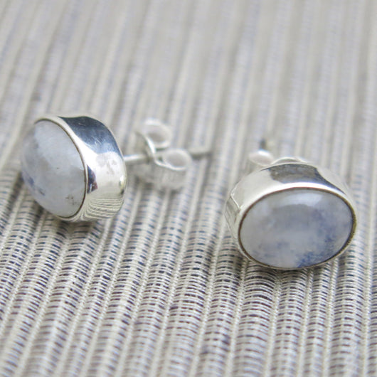 Sterling Silver and Rainbow Moonstone Stud Earrings