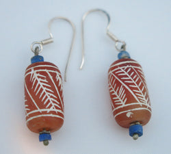 Afghan soda etched cornelian and lapis drop earrings