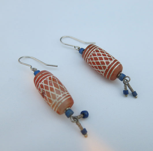 Afghan soda etched earrings with Lapis Lazuli