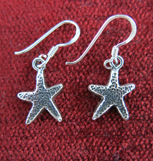 Small silver starfish drop earrings