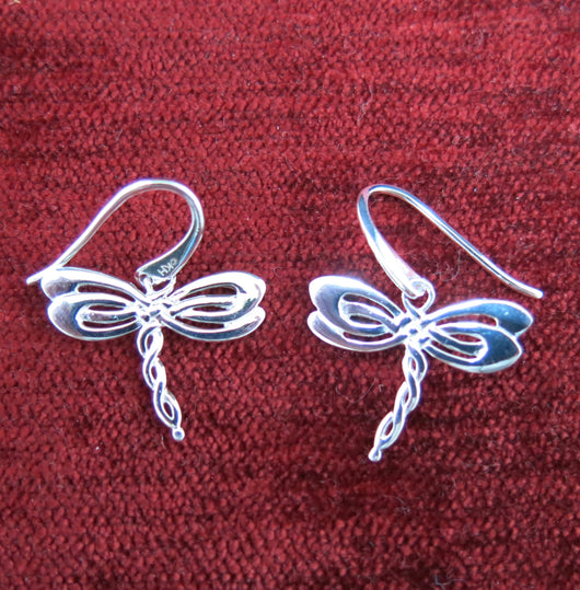 Silver dragonfly drop earrings