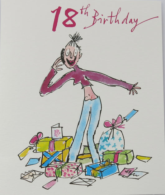 SINGLE CARD. 18th Birthday by Quentin Blake.
