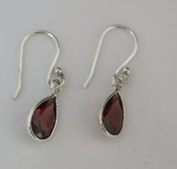 Garnet and Sterling Silver Drop Earrings