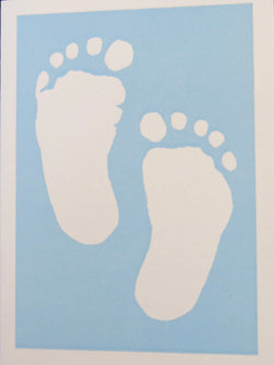 SMALL SINGLE CARD - Letterpress baby footprints on blue