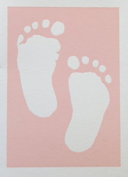 SMALL SINGLE CARD - Letterpress baby footprints on pink