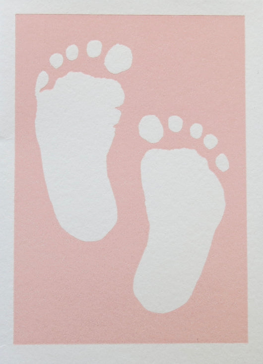 SMALL SINGLE CARD - Letterpress baby footprints on pink