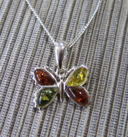 Baltic Amber Butterfly Pendant and Chain