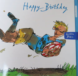 SINGLE CARD - Quentin Blake, Rugby, Happy Birthday