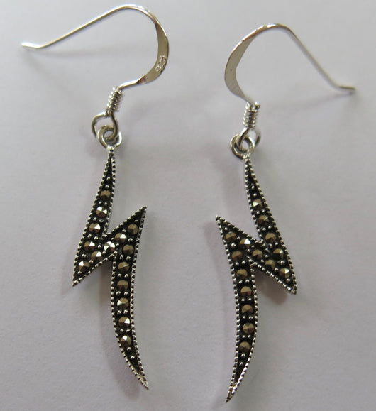 Silver and Marcasite Lightening Drop Earrings