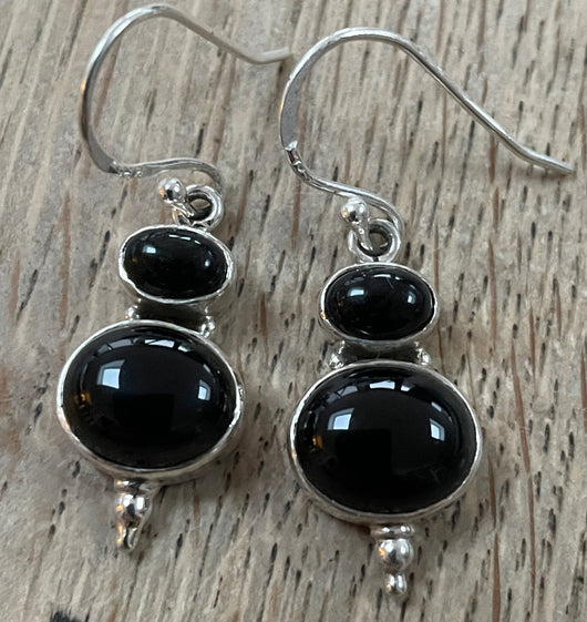 Black Onyx 2 Stone Drop Earrings