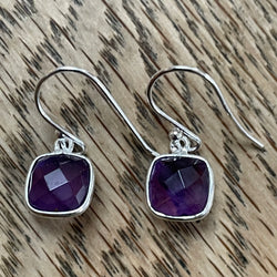 Square Amethyst Drop Earrings